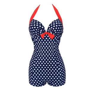 Swimsuit RETRO CHERRY Blue Polka Dot One Piece